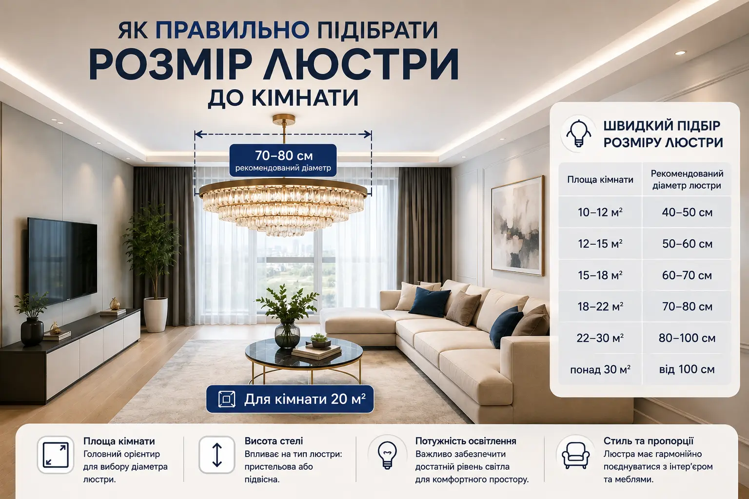 Як правильно підібрати розмір люстри до кімнати